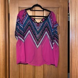 Torrid sheer blouse w/ crisscross open back detail